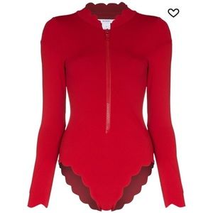 Marysia scallop-edge long-sleeve swimsuit size M